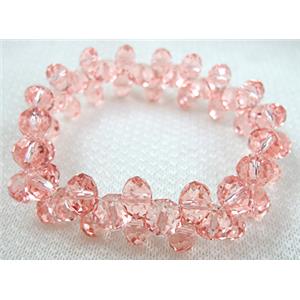 Chinese Crystal Glass Bracelet, stretchy, rose-pink, 60mm dia,glass:8mm [FGBR31C02]