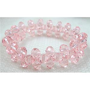 Chinese Crystal Glass Bracelet, stretchy, pink, 60mm dia,glass:8mm [FGBR31C04]