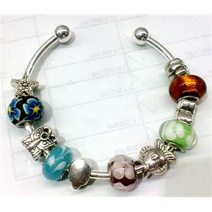 Bangle with lampwork beads, approx 60mm dia [FGBR32]