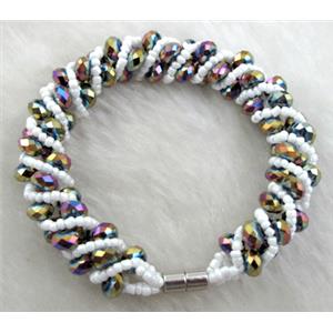 Chinese Crystal Glass Bracelet, purple rainbow, 10mm wide, 70mm dia, glass bead:6mm, seed bead:2mm [FGBR34C11]