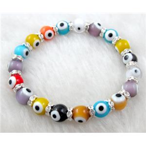 lampwork glass bracelet, stretchy, evil eye, 8mm dia, 7 inch length [FGBR35]