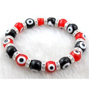 lampwork glass bracelet, stretchy, evil eye, 10mm dia, 7 inch length [FGBR36]