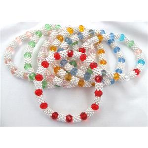 mixed Chinese Crystal Glass Bracelet, stretchy, 8mm dia, 7 inch(19cm) length [FGBR390]