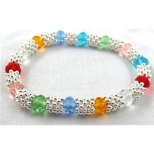 Stretchy Chinese Crystal glass Bracelet, colorful, 8mm dia, 7 inch(19cm) length [FGBR393]