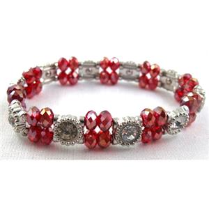 Stretchy Chinese Crystal glass Bracelet, red, approx 12mm wide, 7 inch(18cm) length [FGBR400]
