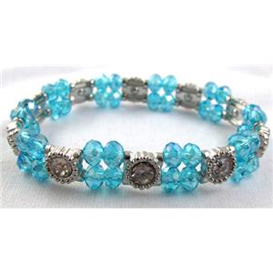 Stretchy Chinese Crystal glass Bracelet, aqua, approx 12mm wide, 7 inch(18cm) length [FGBR402]
