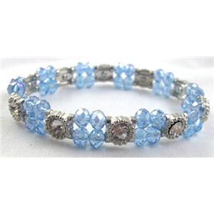 Stretchy Chinese Crystal glass Bracelet, blue, approx 12mm wide, 7 inch(18cm) length [FGBR404]
