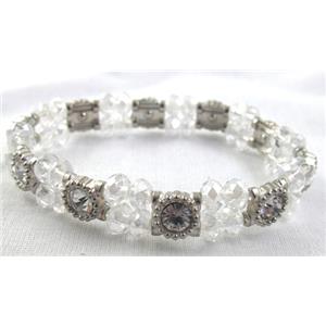 Stretchy Chinese Crystal glass Bracelet, clear, approx 12mm wide, 7 inch(18cm) length [FGBR405]