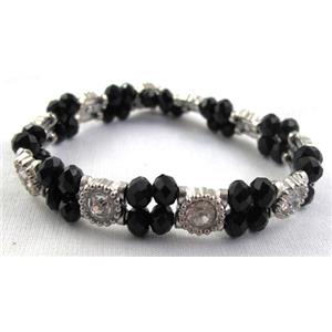 Stretchy Chinese Crystal glass Bracelet, black, approx 12mm wide, 7 inch(18cm) length [FGBR406]