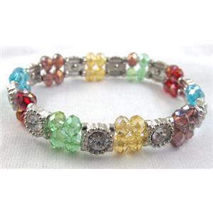 Stretchy Chinese Crystal glass Bracelet, colorful, approx 12mm wide, 7 inch(18cm) length [FGBR408]