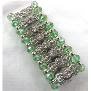 Stretchy Chinese Crystal glass Bracelet, green, approx 34mm wide, 6.5 inch(16.5cm) length [FGBR409]