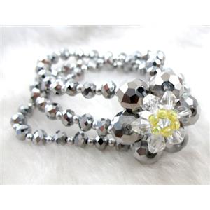 Chinese Crystal Glass Bracelet, silver plated, flower: 30mm dia, chain: 7 inch length [FGBR41]