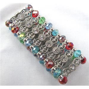 Chinese Crystal Glass Bracelet, stretchy, colorful, approx 34mm wide, 6.5 inch(16.5cm) length [FGBR411]
