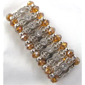 Stretchy Chinese Crystal glass Bracelet, golden, approx 34mm wide, 6.5 inch(16.5cm) length [FGBR412]
