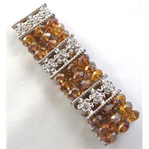 Stretchy Chinese Crystal glass Bracelet, gold champagne, approx 26mm wide, 6.7 inch(17cm) length [FGBR417]