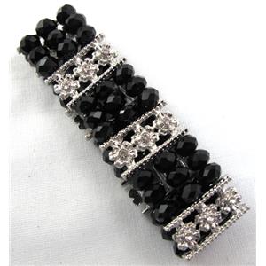 Stretchy Chinese Crystal glass Bracelet, black, approx 26mm wide, 6.7 inch(17cm) length [FGBR419]
