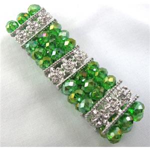 Stretchy Chinese Crystal glass Bracelet, green, approx 26mm wide, 6.7 inch(17cm) length [FGBR421]