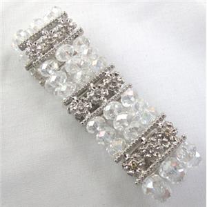 Stretchy Chinese Crystal glass Bracelet, clear, approx 26mm wide, 6.7 inch(17cm) length [FGBR422]