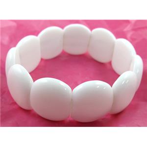 Stretchy Bracelets, white porcelain stone, approx 18x20mm, 8 inch length [FGBR442]