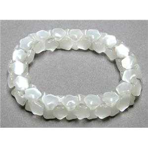 cat eye stone bracelet, stretchy, white, 7x10mm,8 inch length [FGBR464]
