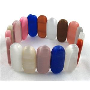 cat eye stone bracelet, stretchy, colorful, 10x25mm, 8 inch length [FGBR470]