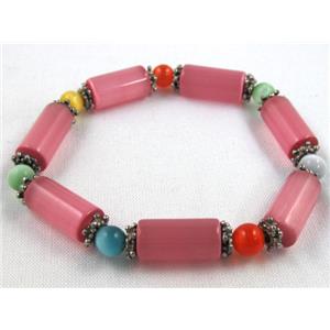 cat eye stone bracelet, stretchy, red, 8x16mm,6mm, 8 inch length [FGBR473]