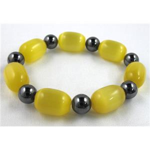 cat eye stone bracelet, stretchy, yellow, 13x18mm, 10mm, 8 inch length [FGBR474]
