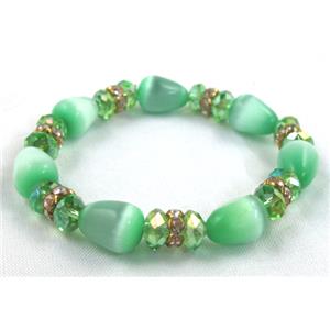 cat eye stone bracelet, stretchy, green, 10x12mm,8 inch length [FGBR477]