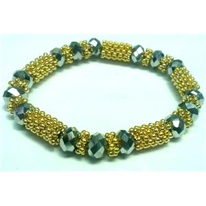 Stretchy Bracelets, chinese crystal bead and alloy snow spacer, 10mm bead, 8 inch length [FGBR488]