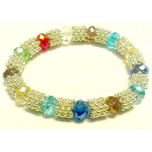 Stretchy Bracelets, chinese crystal bead and alloy snow spacer, 10mm bead, 8 inch length [FGBR490]