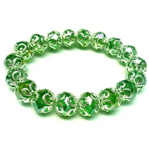 Chinese Crystal Glass Bracelet, stretchy, green, 10mm bead, 8 inch length [FGBR492]