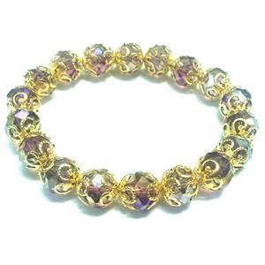 Chinese Crystal Glass Bracelet, stretchy, purple, 10mm bead, 8 inch length [FGBR496]