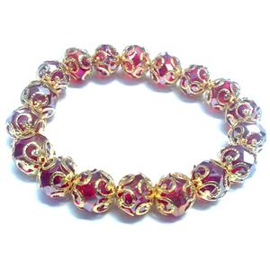 Chinese Crystal Glass Bracelet, stretchy, hot-pink, 10mm bead, 8 inch length [FGBR497]
