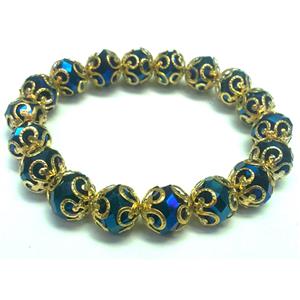 Chinese Crystal Glass Bracelet, stretchy, blue, 10mm bead, 8 inch length [FGBR498]