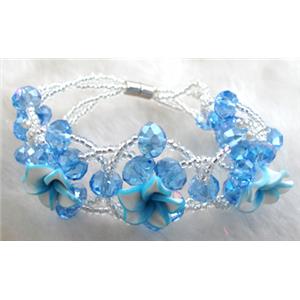 Chinese Crystal glass Bracelet, Fimo flower, flower:16mm, approx 7 inch length [FGBR88]