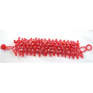 Chinese Crystal glass Bracelet, seed glass bead, red, approx 35mm wide, 7.5 inch(19cm) length [FGBR96C05]