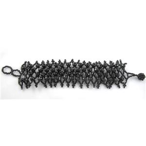 Chinese Crystal glass Bracelet, seed glass bead, black, approx 35mm wide, 7.5 inch(19cm) length [FGBR96C06]