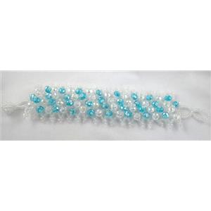 Chinese Crystal glass Bracelet, seed glass bead, aqua, approx 35mm wide, 7.5 inch(19cm) length [FGBR96C09]