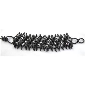 Chinese Crystal glass Bracelet, seed glass bead, black, approx 35mm wide, 7.5 inch(19cm) length [FGBR96C12]