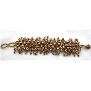 Chinese Crystal glass Bracelet, seed glass bead, golden, approx 35mm wide, 7.5 inch(19cm) length [FGBR96C13]