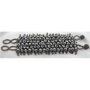 Chinese Crystal glass Bracelet, seed glass bead， platinum plated, approx 50mm wide, 7.5 inch(19cm) length [FGBR97C05]