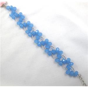 Chinese Crystal glass Bracelet, blue, approx 20mm wide, 7 inch(19cm) length [FGBR98C03]