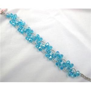 Chinese Crystal glass Bracelet, aqua, approx 20mm wide, 7 inch(19cm) length [FGBR98C04]