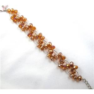 Chinese Crystal glass Bracelet, golden, approx 20mm wide, 7 inch(19cm) length [FGBR98C07]