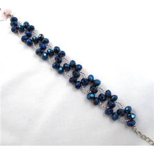 Chinese Crystal glass Bracelet, blue, approx 20mm wide, 7 inch(19cm) length [FGBR98C09]