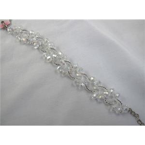 Chinese Crystal glass Bracelet, clear, approx 20mm wide, 7 inch(19cm) length [FGBR98C11]