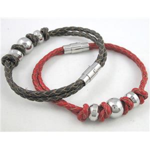 fashion bracelet with leather, stainless steel, handmade, mixed, approx 12mm thickness, 20cm length [FGBRB302]