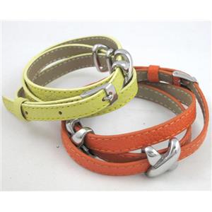 leather bracelet with stainless steel clasp, handmade, mixed, approx 8mm wide, 20cm length [FGBRB303]