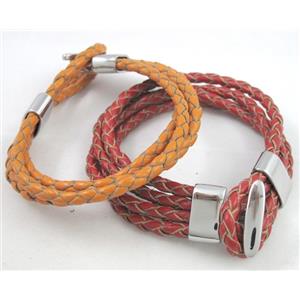 leather bracelet with stainless steel clasp, handmade, mixed, approx 18mm wide, 20cm length [FGBRB304]