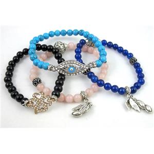 handmade fashion jasper bracelet, mixed, stretchy, 6mm dia, 17.5cm length [FGBRB314]